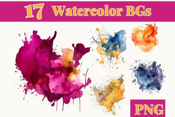 17 Vibrant Watercolor Splashes 691-1: Fresh Backgrounds for Creative Marketing