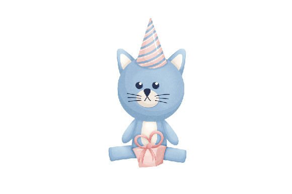 Cat with a Gift Watercolor for Birthday Products