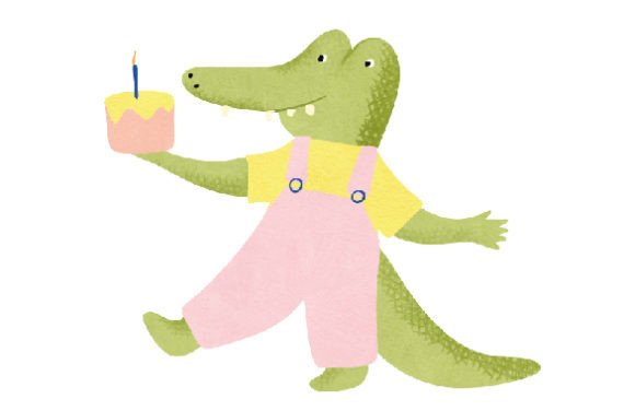 Cute Alligator Birthday Cake: Watercolor Asset Review