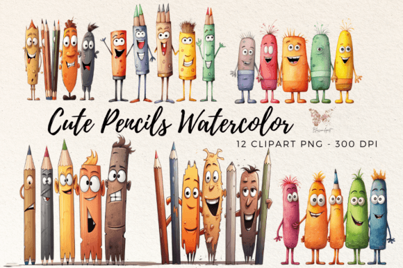 Cute Pencils Watercolor Cliparts for Crafts & Handmade Business Design