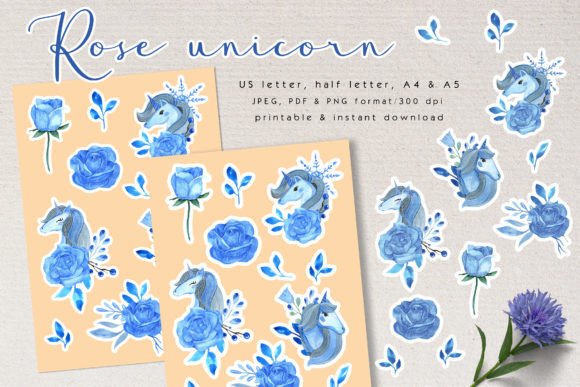Cute Unicorn Sticker Printable Template for Blog & Editorial Design