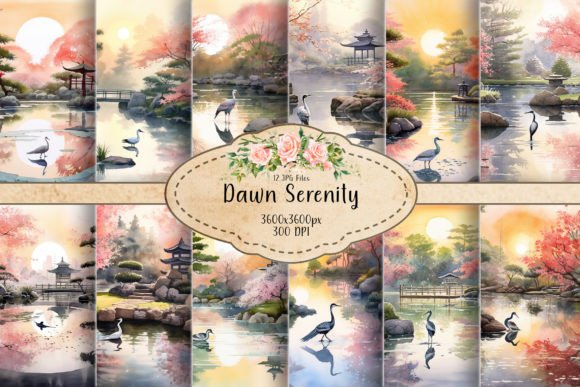 Dawn in Sakura Zen Garden Backgrounds for Digital Sellers