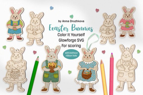 Easter Bunnies Glowforge Coloring Kit for Crafts