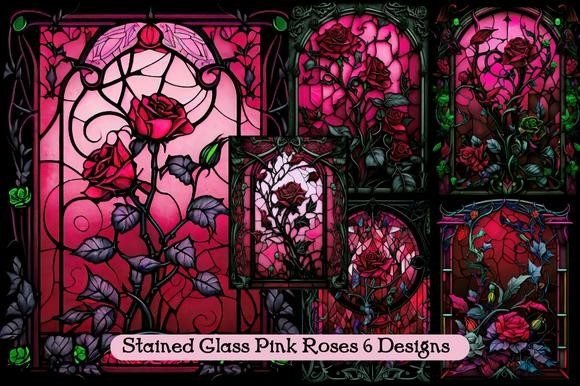 Elegant Stained Glass Pink Roses Backgrounds for Local Branding
