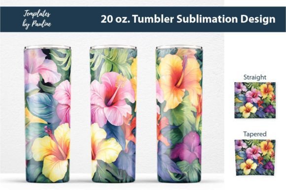 Hawaiian Flowers Skinny Tumbler Wrap for Print Templates