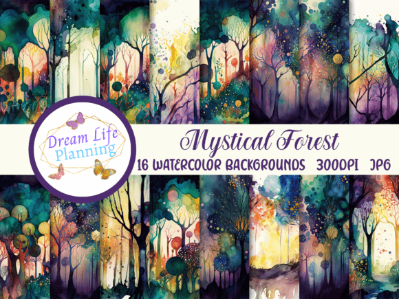 Mystical Forest Watercolor Backgrounds for Creative Sellers