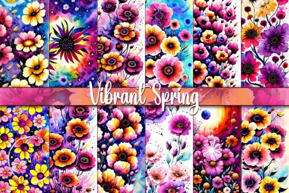 Psychedelic Spring Flowers Watercolor for Bold Brand Backgrounds