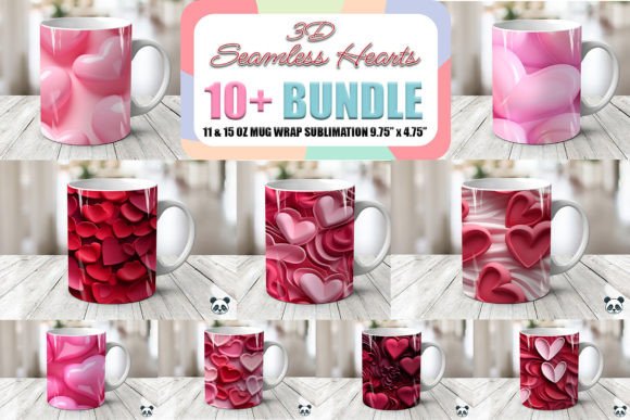 Valentine Hearts 3D Mug Wrap Bundle for Crafts