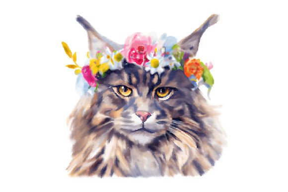 Watercolor Cat Portrait with Flower Crown: A Charming Addition for Cat-Themed Branding