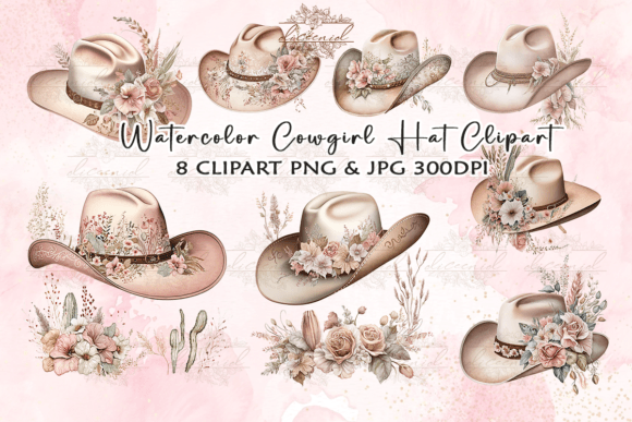 Watercolor Cowgirl Hat Clipart for Crafts & Local Branding Projects