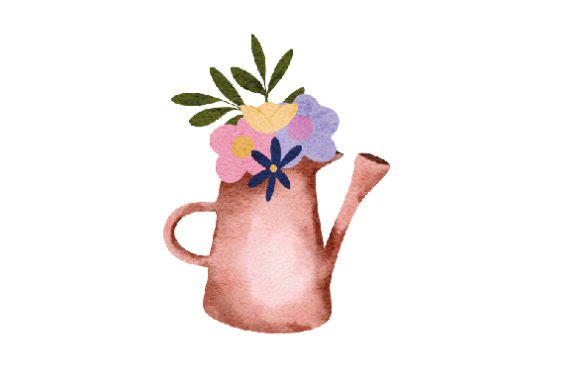 Watering Can with Flowers, Watercolor: A Spring-Inspired Design Asset for Branding and Creative Projects